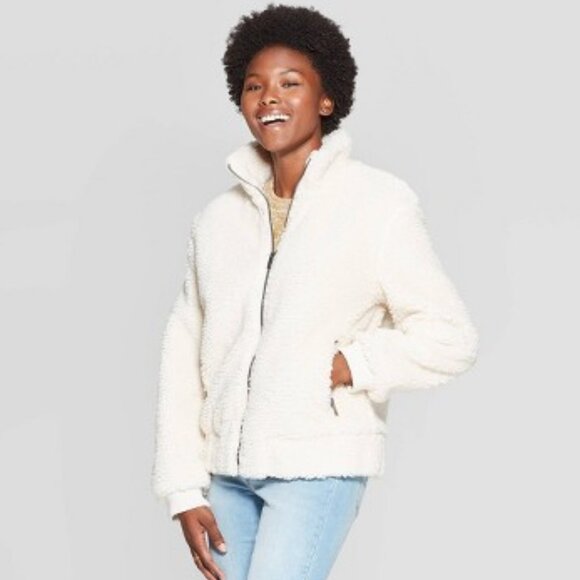 Universal Thread Sherpa Bomber Jacket in Ivory, Size Small - Picture 1 of 14